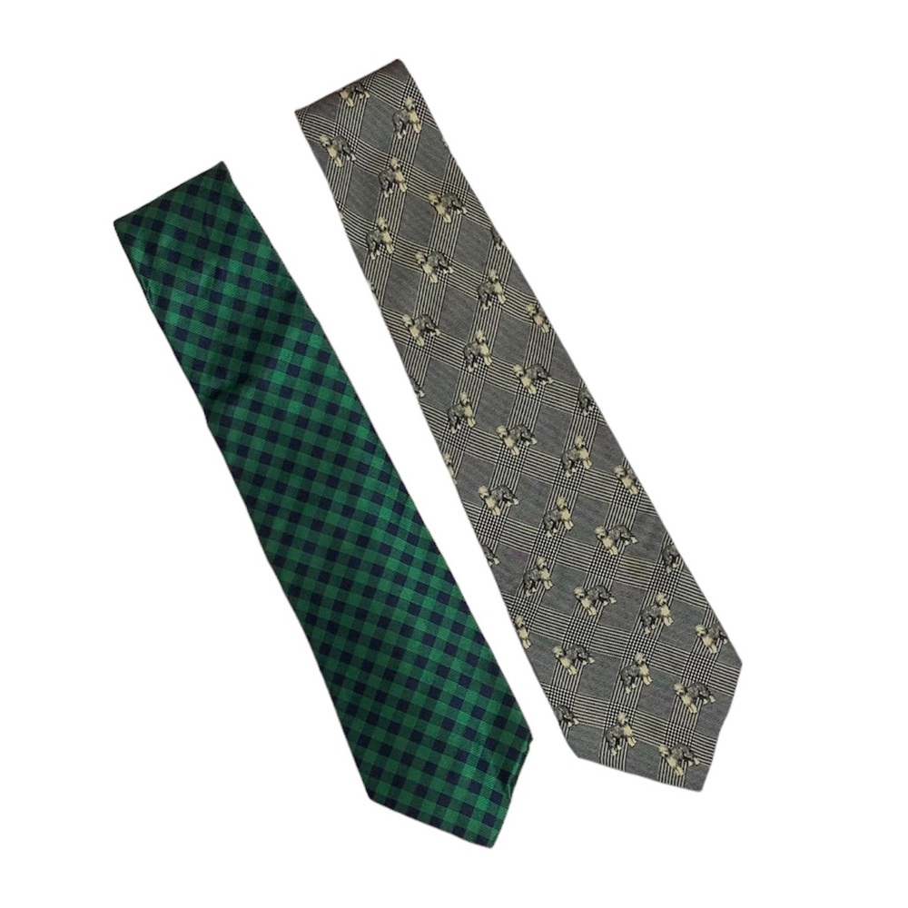 Brooks brother plaid tie and polo Ralph Lauren dog novelty print tie old money